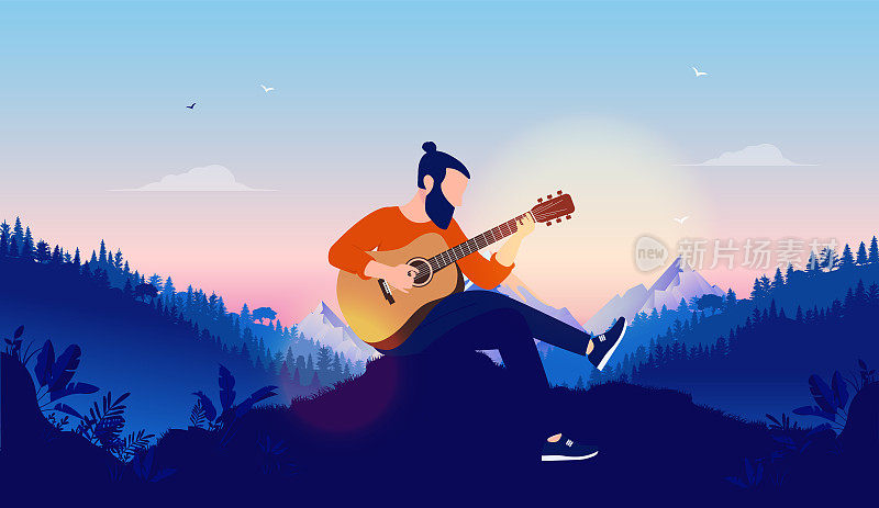 Leisure activity guitar playing outdoors